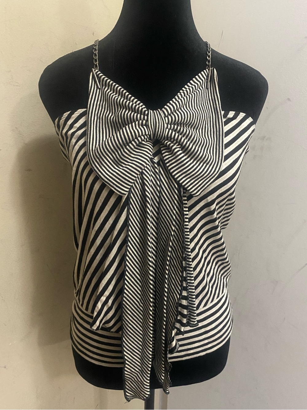 Vintage Moschino Jeans Donna 90s Black White Stripe Chain Halter Top Size 8